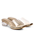 GNIST Gold Twin Strap Transparent Clear Block Heels